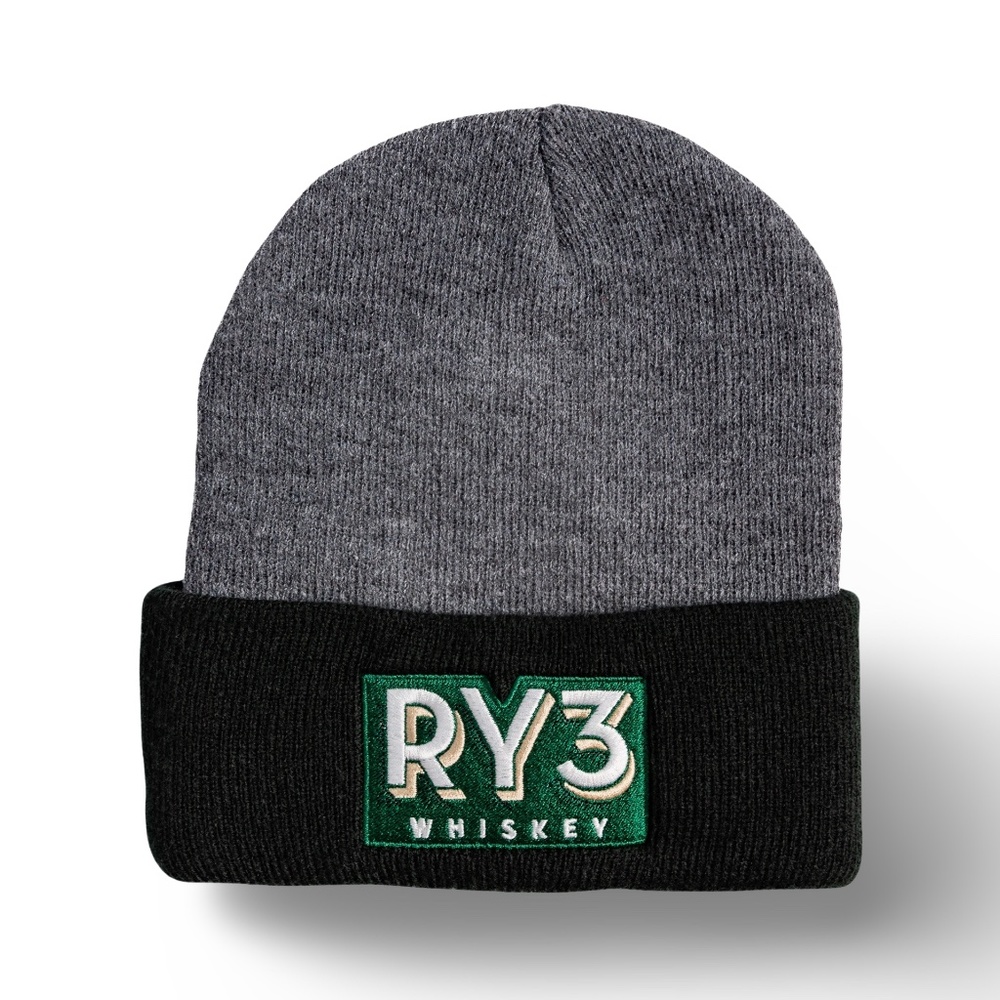 NWOT: RY3 WHISKEY DISTILLERY Unisex Black and Gray Beanie Hat: Cozy Winter Style